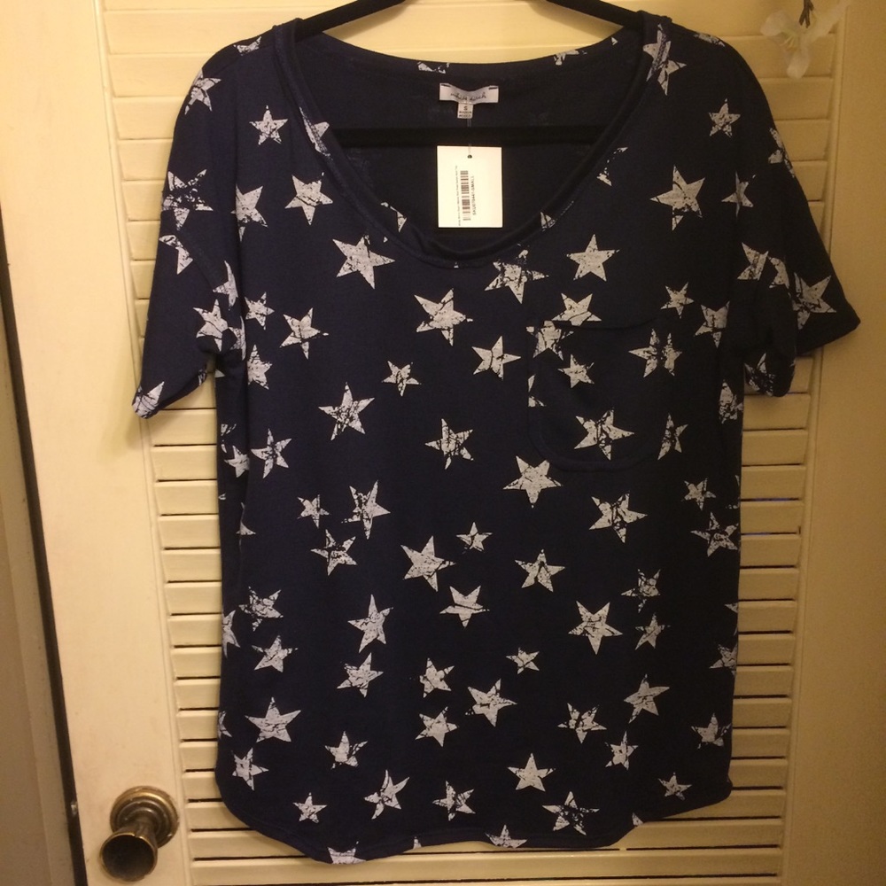 White Birch Dark Blue Top with White Stars & Pocket